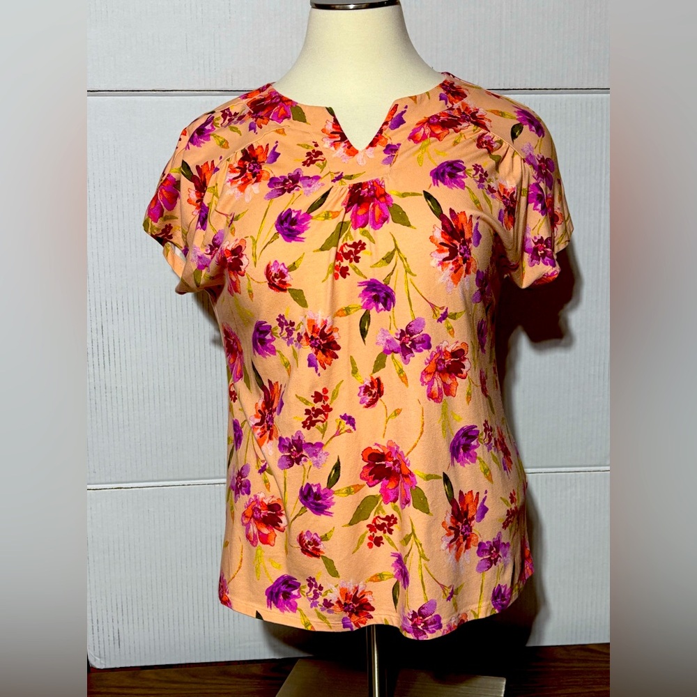 Denim & Company 1X Floral Women's Top - Multicolor 27” length 23” p2p